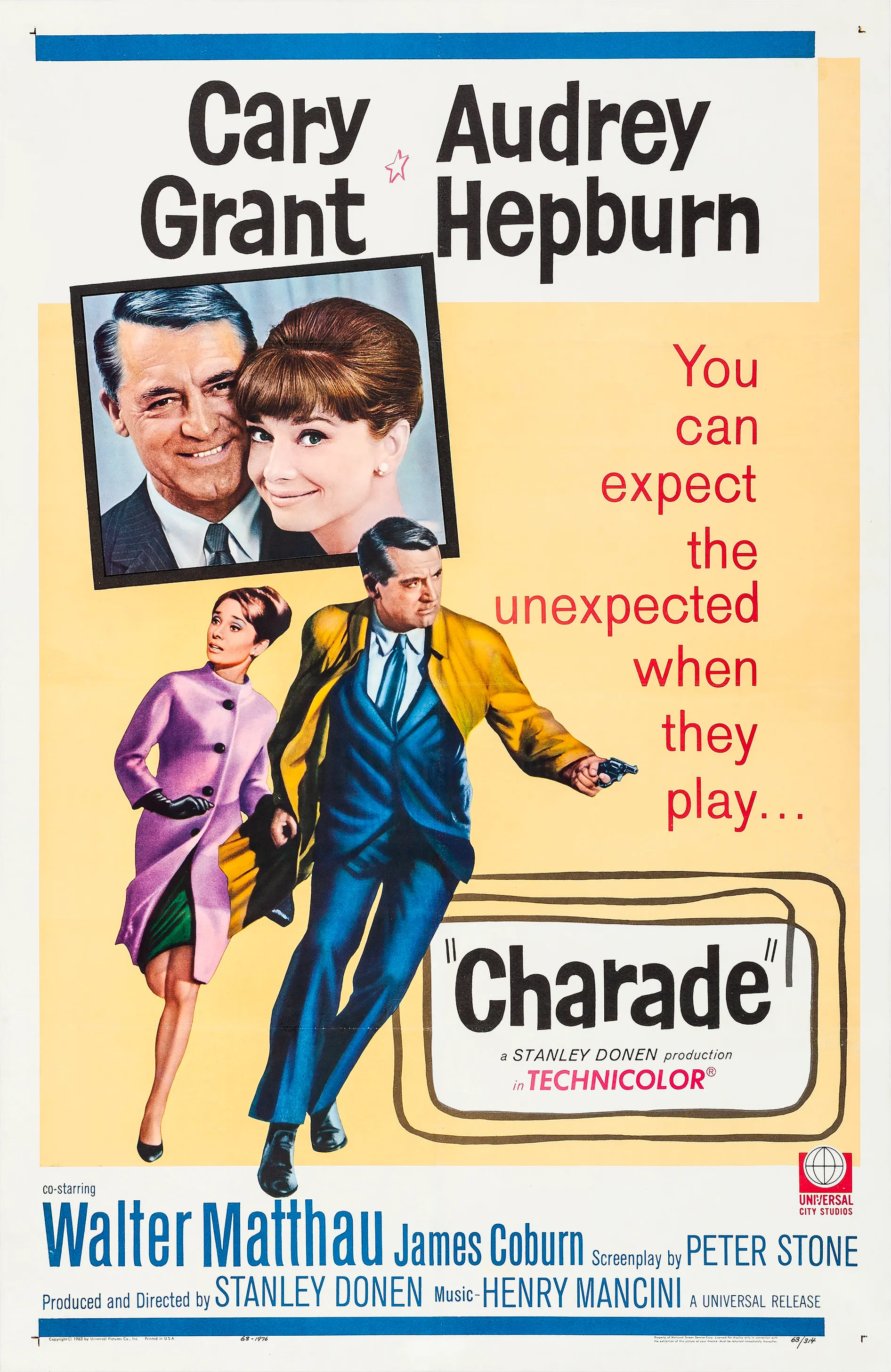 映画『シャレード』（1963）の劇場ポスター — ケイリー・グラント、オードリー・ヘプバーン主演