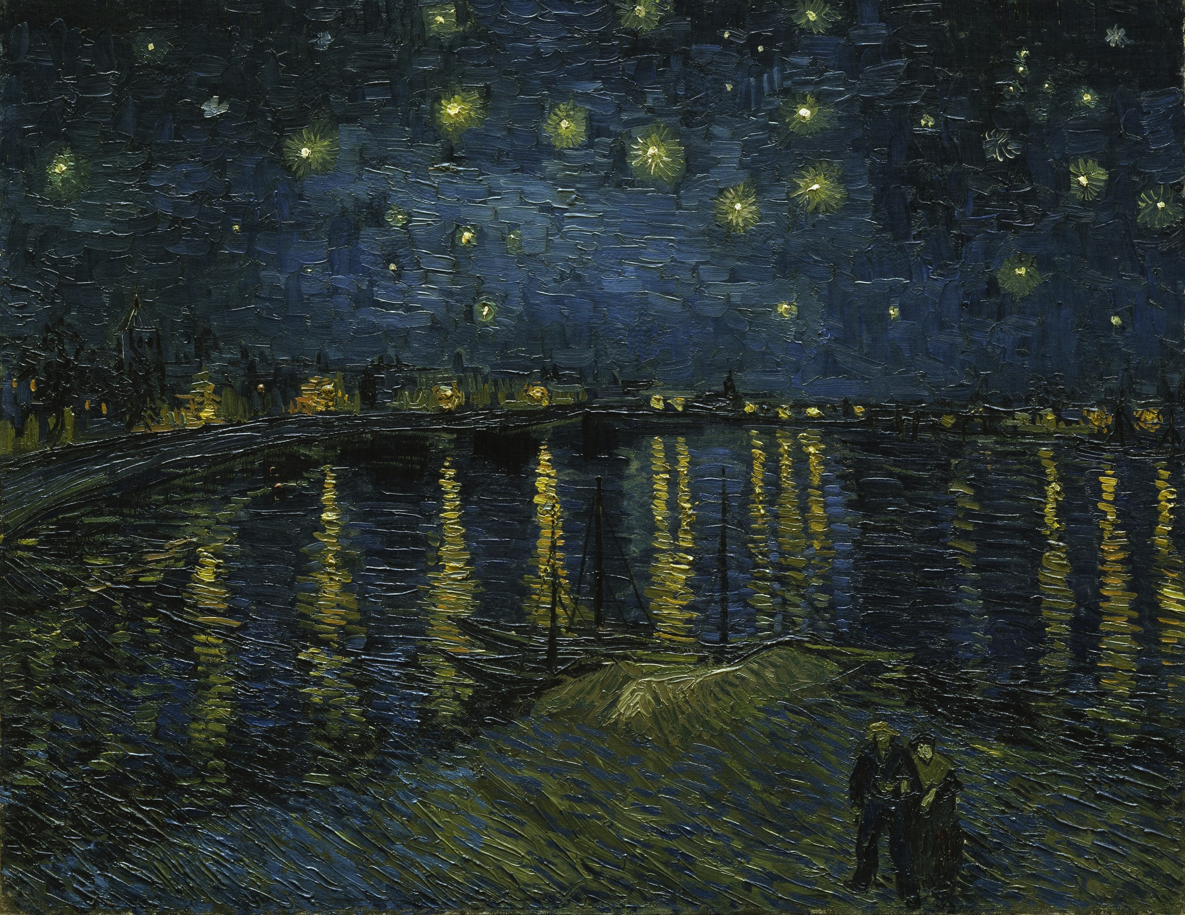 渦を巻く夜空と糸杉 — 星月夜（The Starry Night）。Wikimedia Commons所蔵のPD画像。