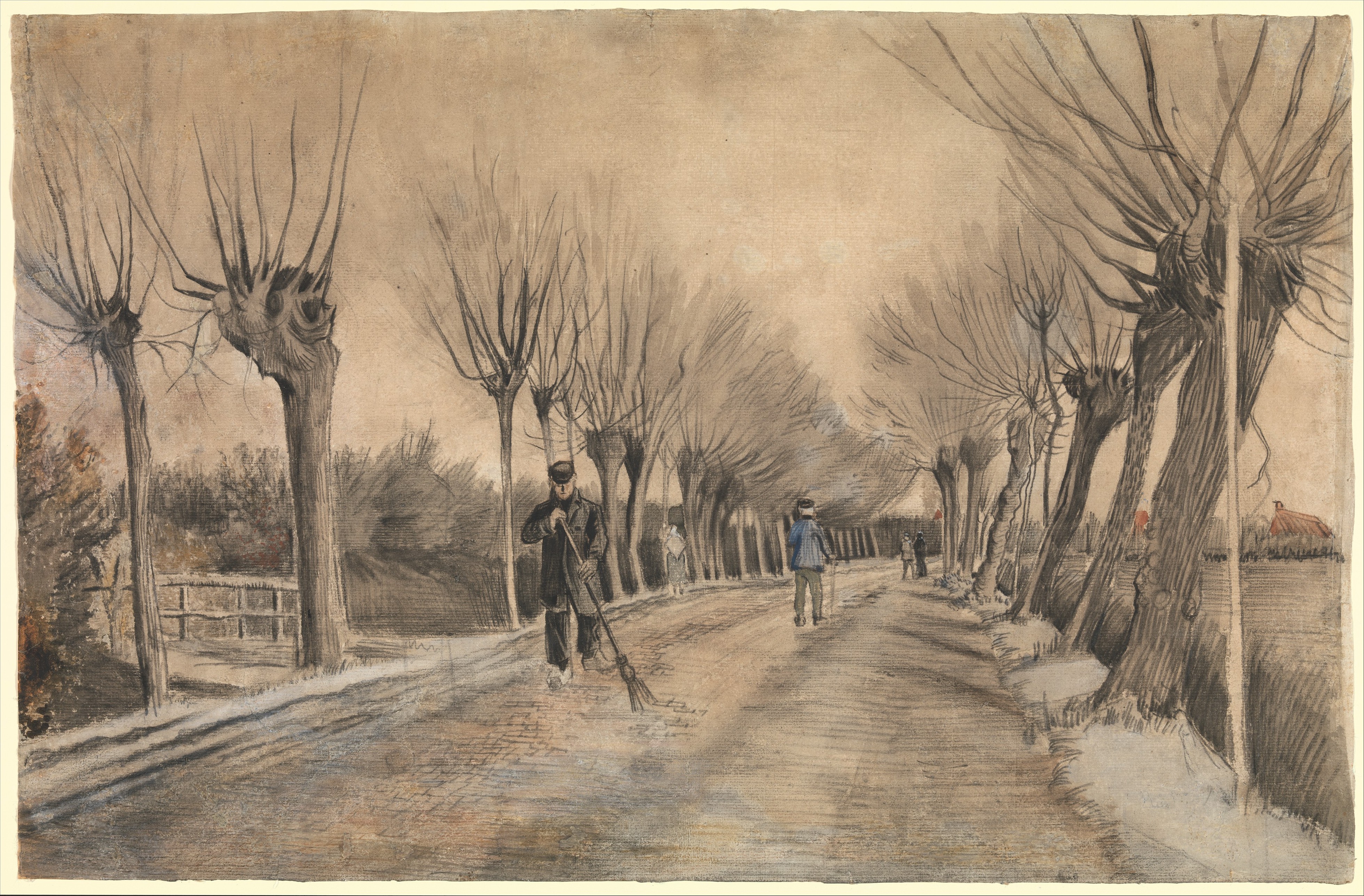 暗い土色の道と並木 — エッテンの道（Road in Etten）。メトロポリタン美術館所蔵のPD画像。