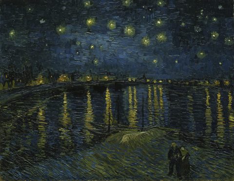 渦を巻く夜空と糸杉 — 星月夜（The Starry Night）。Wikimedia Commons所蔵のPD画像。