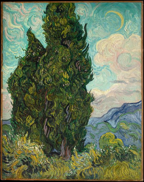 炎のように立ち上がる糸杉 — 糸杉（Cypresses）。メトロポリタン美術館所蔵のPD画像。