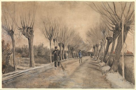 暗い土色の道と並木 — エッテンの道（Road in Etten）。メトロポリタン美術館所蔵のPD画像。