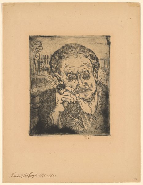 最晩年の医師の肖像 — ガシェ医師の肖像（パイプを持つ男）（Portrait of Dr. Gachet (Man with a Pipe)）。メトロポリタン美術館所蔵のPD画像。