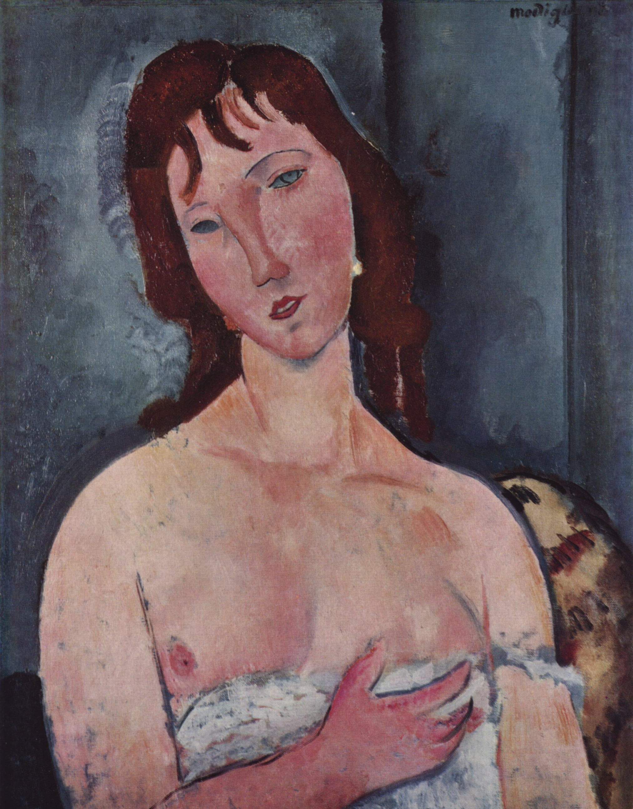面長の顔と細い首、虹彩を描かない眼 — 若い女の肖像（Portrait of a Young Woman）。Wikimedia Commons所蔵のPD画像。
