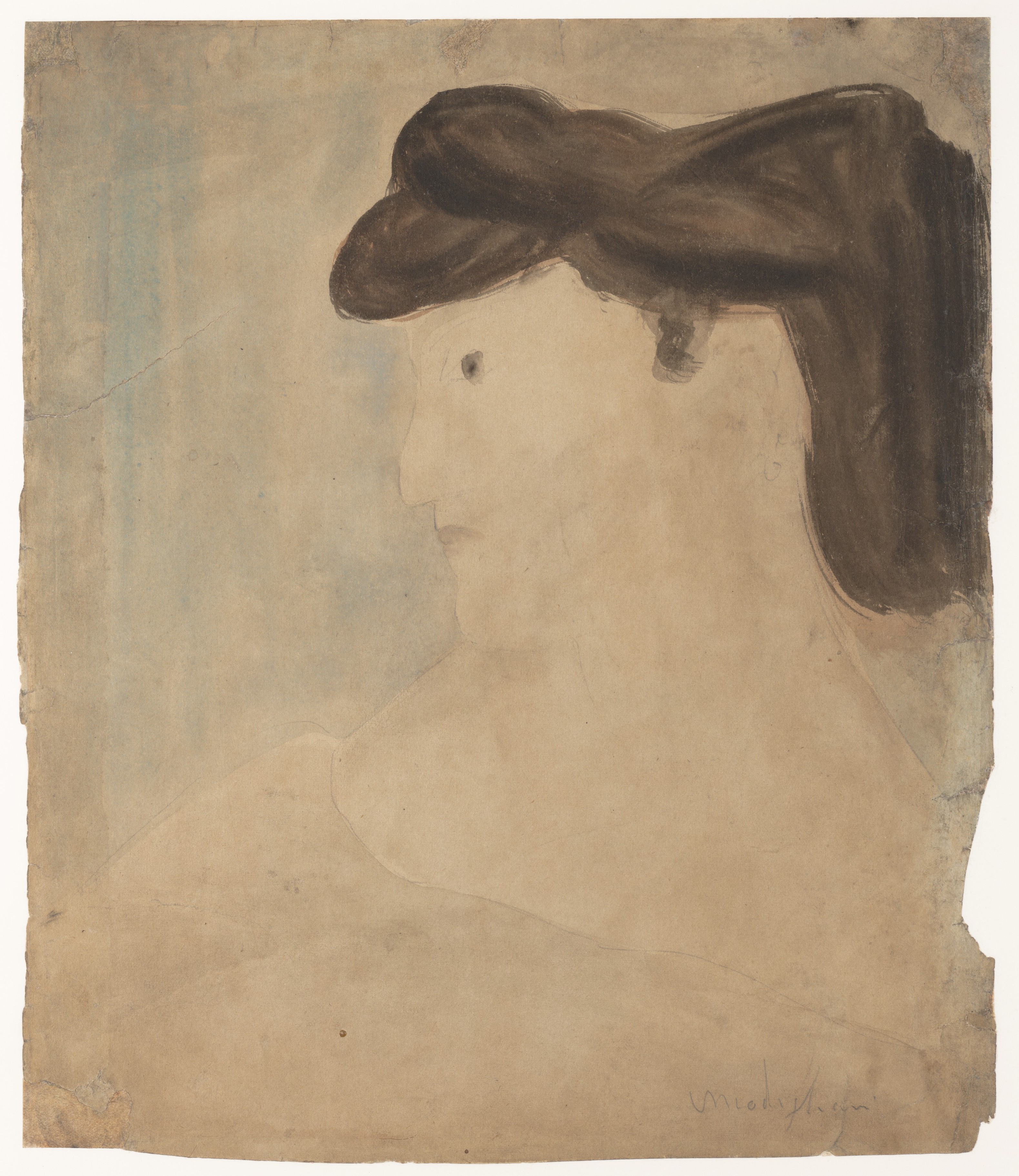 面長の顔と細い首、虹彩を描かない眼 — 横顔の女（Woman in Profile）。メトロポリタン美術館所蔵のPD画像。