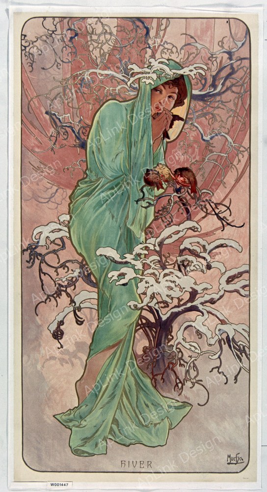 雪と静寂の「冬」の装飾パネル — 《冬（四つの季節）》（The Seasons: Winter）。Wikimedia Commons所蔵のパブリックドメイン画像。