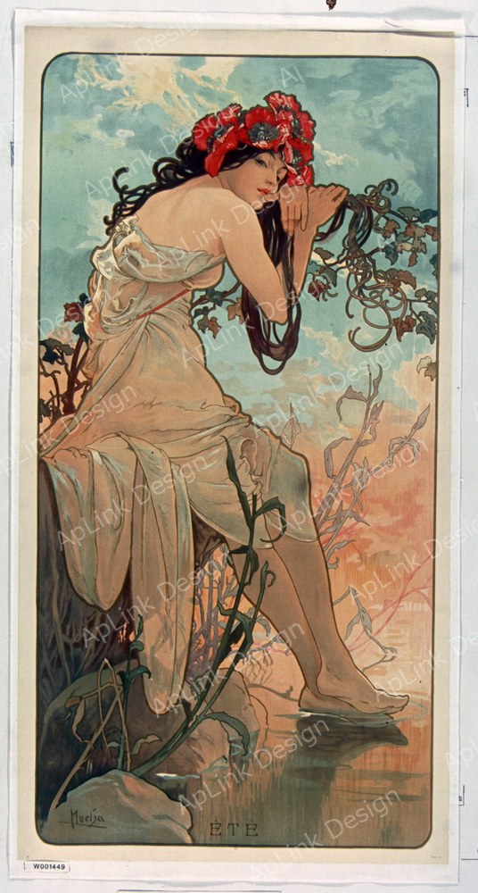 麦と陽光に包まれた夏の装飾パネル — 《夏（四つの季節）》（The Seasons: Summer）。Wikimedia Commons所蔵のパブリックドメイン画像。