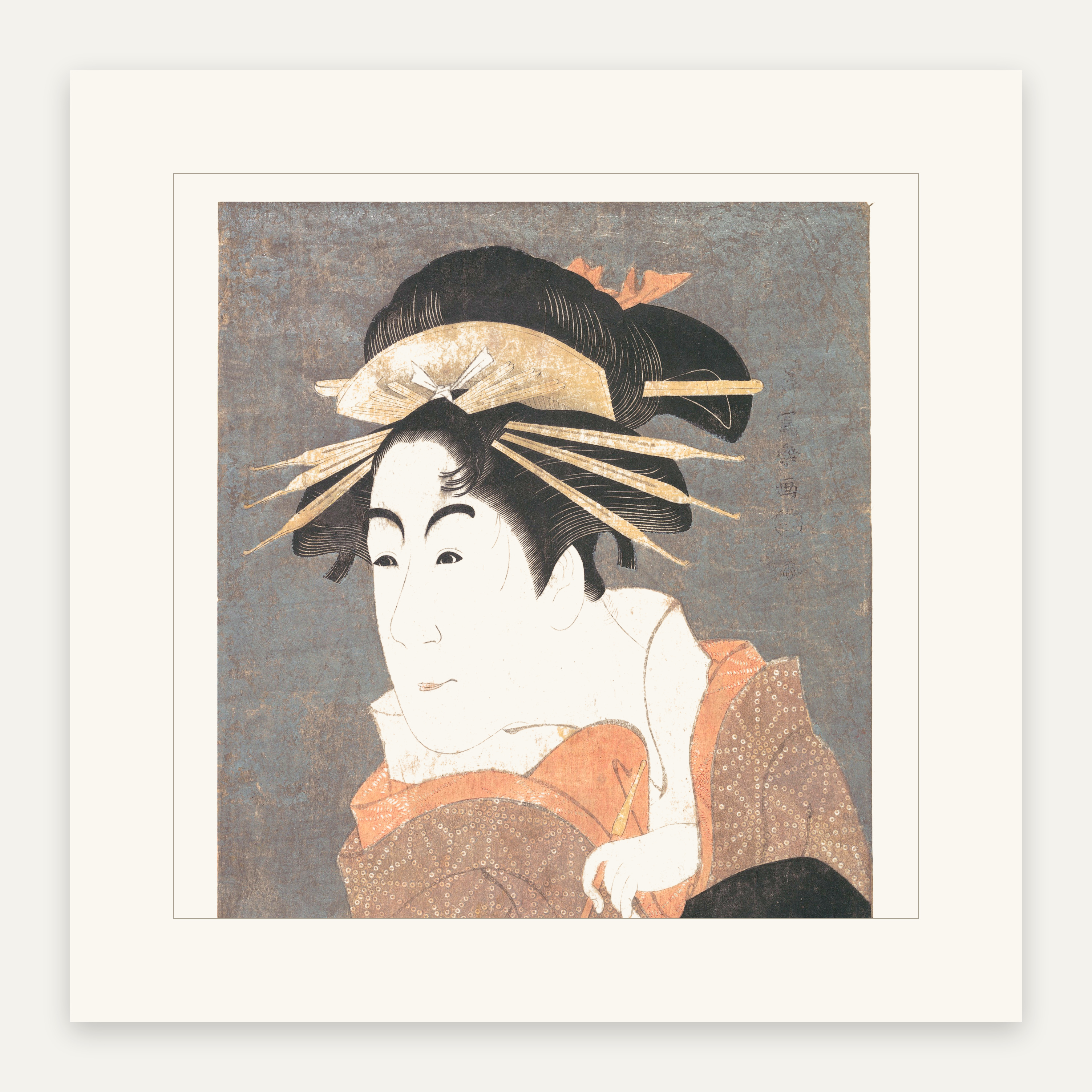 化粧坂の少将を演じる女形の大首絵 — 初世松本米三郎の化粧坂の少将（Matsumoto Yonesaburo as Kewaizaka no Shosho in the Play Katakiuchi Noriyaibanashi）。The Metropolitan Museum of Art所蔵のPD画像。
