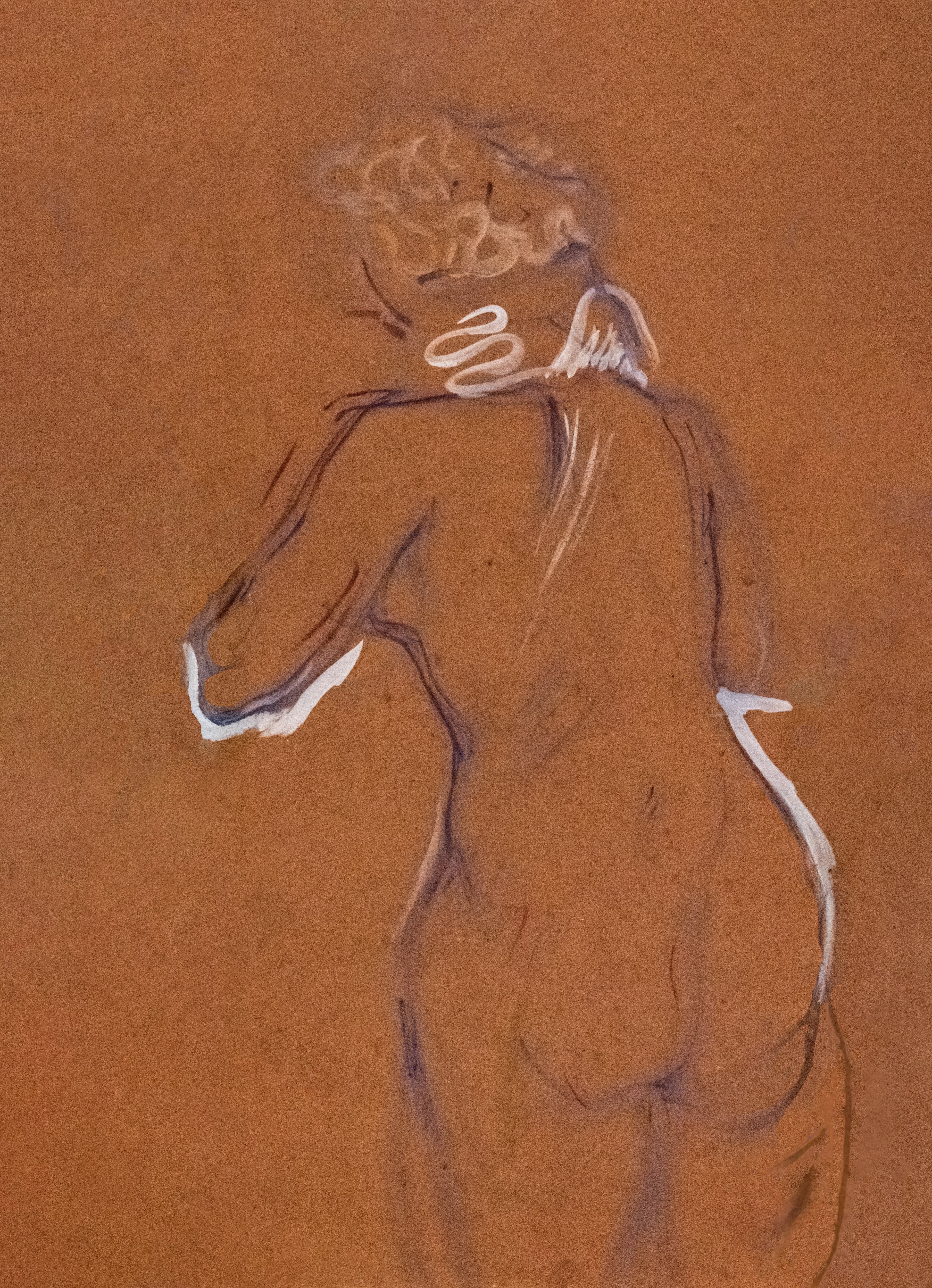 室内の女性を捉えたリトグラフ — 後ろ向きの裸婦習作（(Albi) Etude de femme,nue de dos (à mi-corps), 1896 - Henri de Toulouse-Lautrec）。Wikimedia Commons所蔵のPD画像。