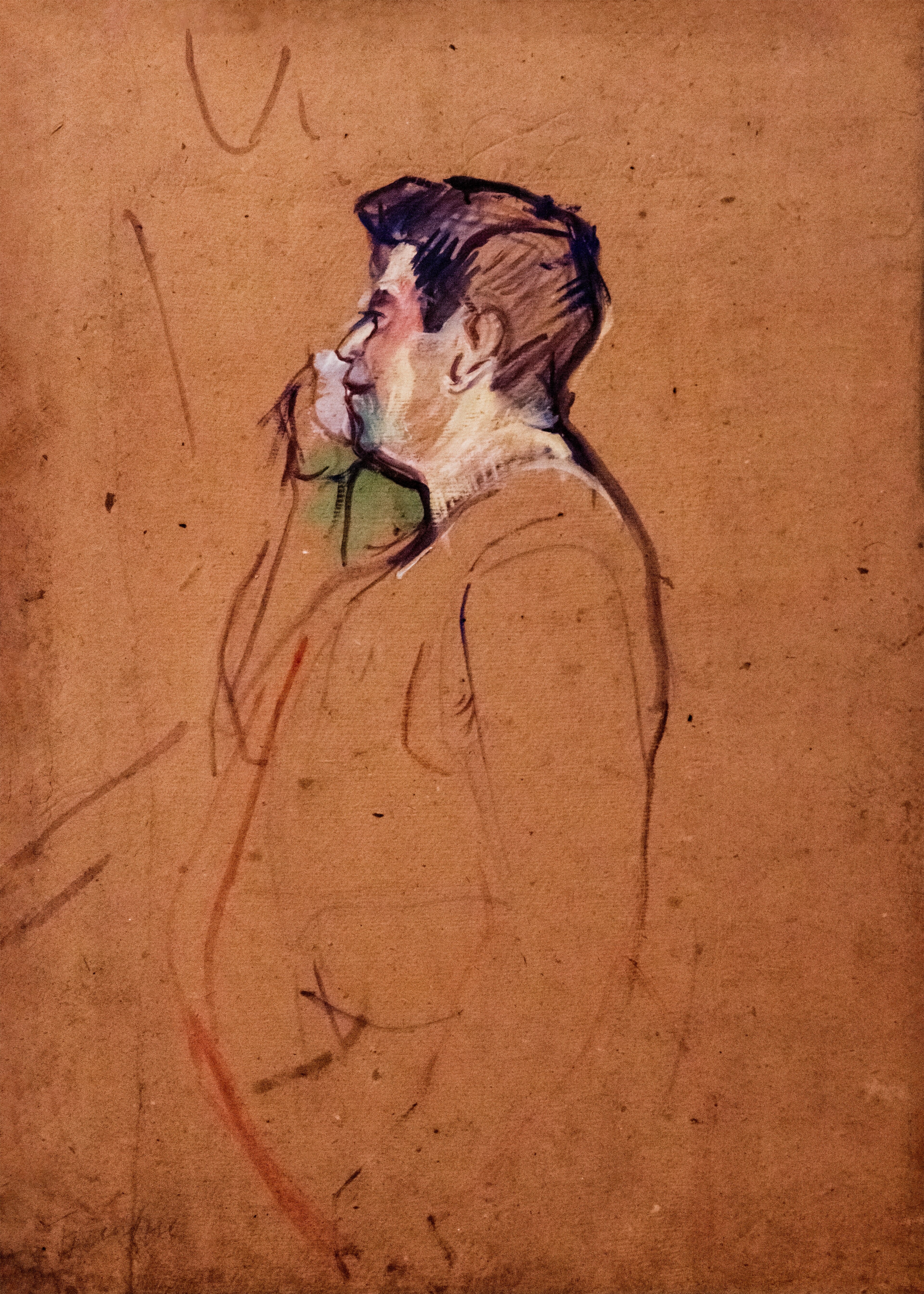 サーカスと舞台の動きを描いた図 — コディエ（カフェ・コンセールの俳優）（(Albi) Caudieux, acteur de café-concert - 1893 - Henri de toulouse-Lautrec）。Wikimedia Commons所蔵のPD画像。