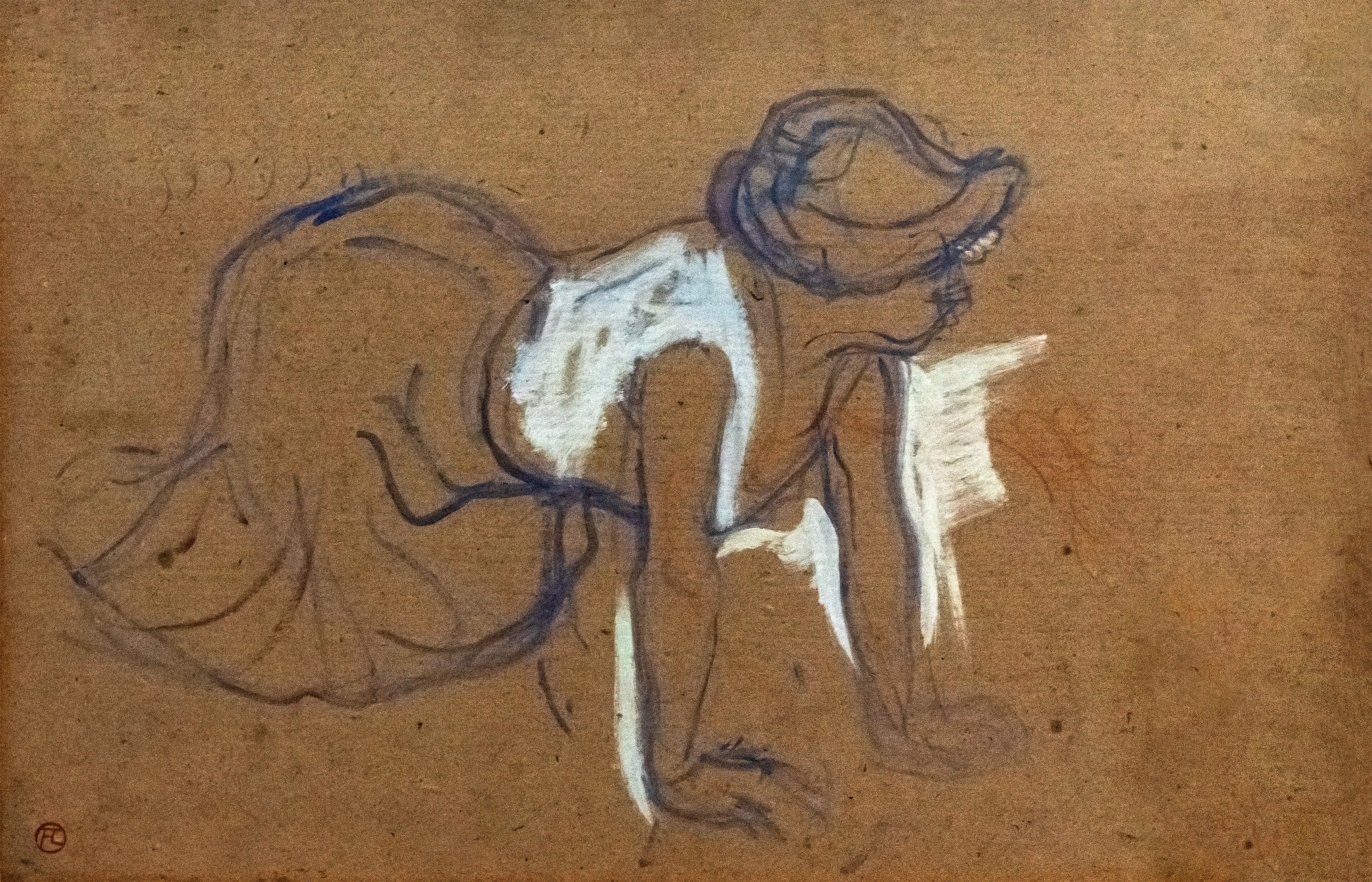 室内の女性を捉えたリトグラフ — しゃがむ女（洗濯女）（(Albi) Femme accroupie (Blanchisseuse) - 1893 - Musée Toulouse-Lautrec）。Wikimedia Commons所蔵のPD画像。