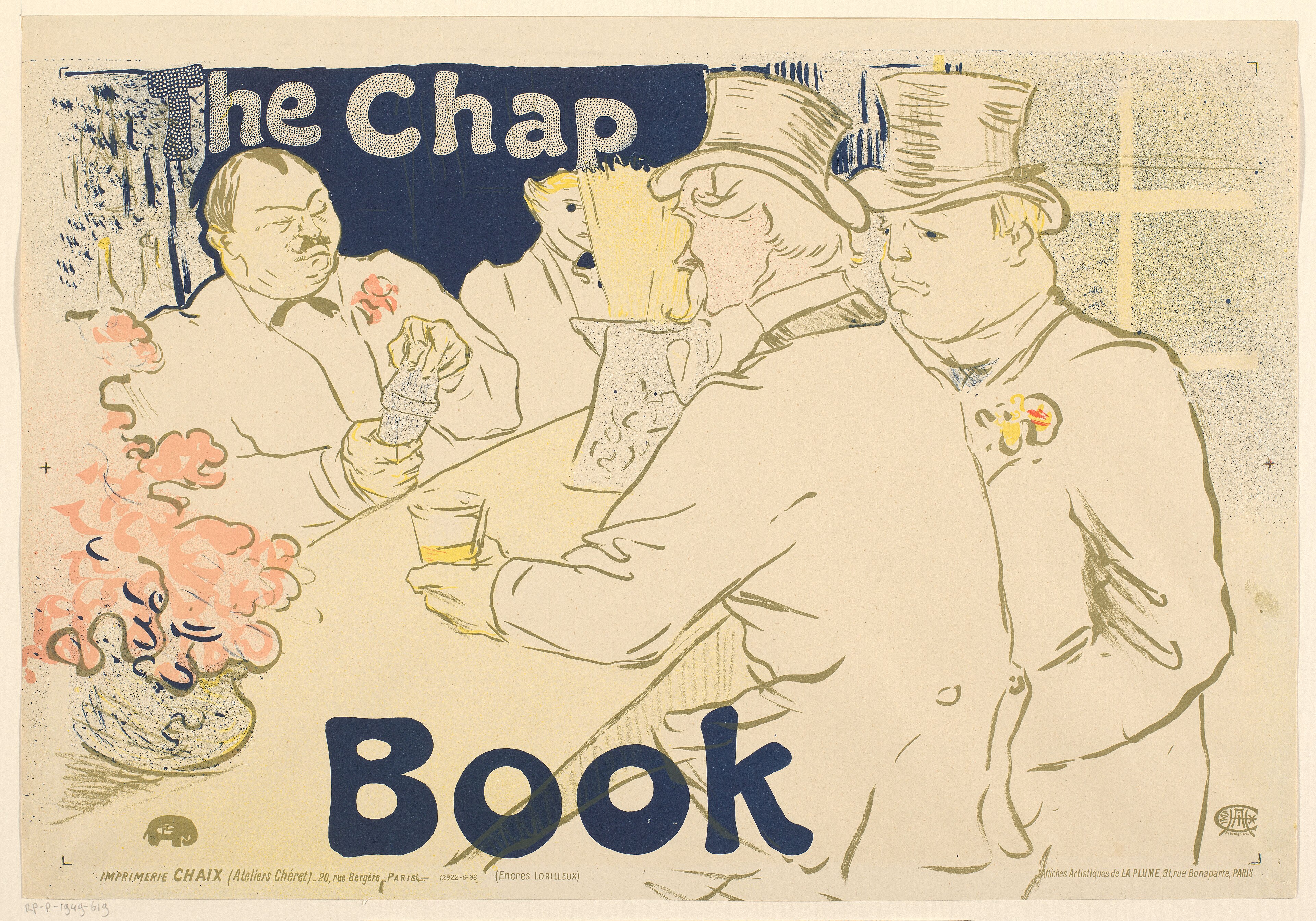 室内の女性を捉えたリトグラフ — チャップ・ブック（Affiche voor het Amerikaanse tijdschrift The Chap Book, RP-P-1949-619）。Wikimedia Commons所蔵のPD画像。