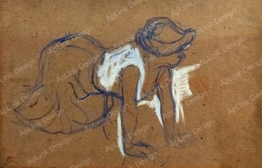 室内の女性を捉えたリトグラフ — しゃがむ女（洗濯女）（(Albi) Femme accroupie (Blanchisseuse) - 1893 - Musée Toulouse-Lautrec）。Wikimedia Commons所蔵のPD画像。