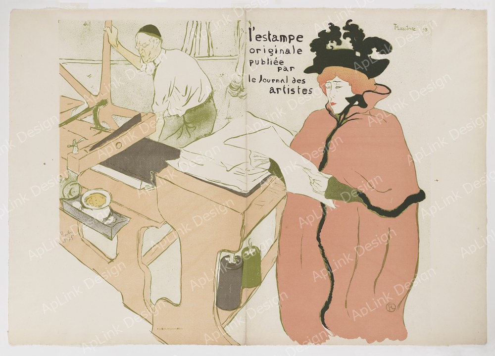 人物の輪郭を留めた素描または肖像 — リトグラフ（表紙）（La lithographie, couverture pour la première année de L’Estampe originale, PPG4753）。Wikimedia Commons所蔵のPD画像。