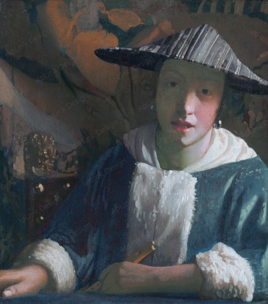 地図と楽器が室内の静けさを引き立てる — 笛を持つ少女（Girl with a Flute）。National Gallery, Washington D.C.; Widner CollectionのPD画像。