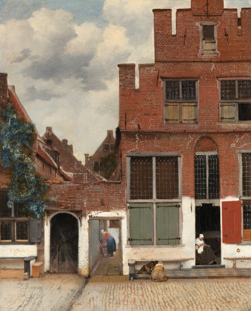 一室の中に差し込む光と、留まる静けさ — 小さな通り（Gezicht op huizen in Delft, bekend als 'Het straatje' View of Houses in Delft, known as 'The little Street'）。アムステルダム国立美術館（Rijksmuseum）のPD画像。