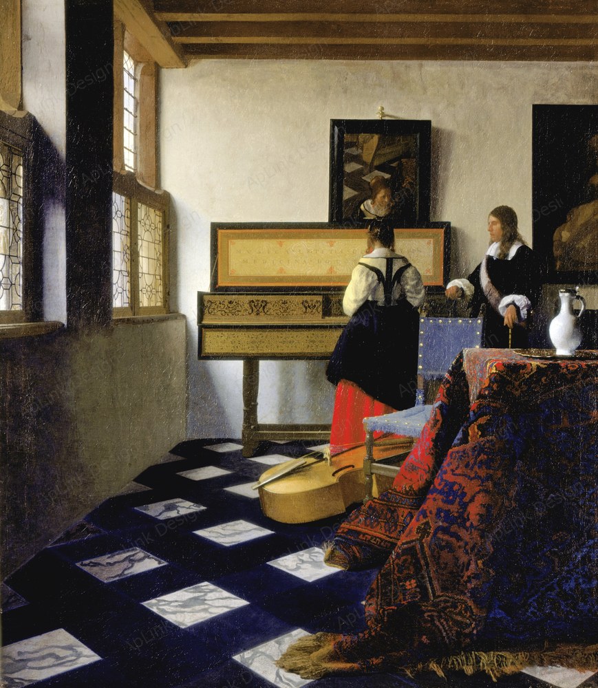地図と楽器が室内の静けさを引き立てる — 音楽の手本（De muziekles The Music Lesson）。Google Arts & Culture — CwFxCw3kUr-LrwのPD画像。