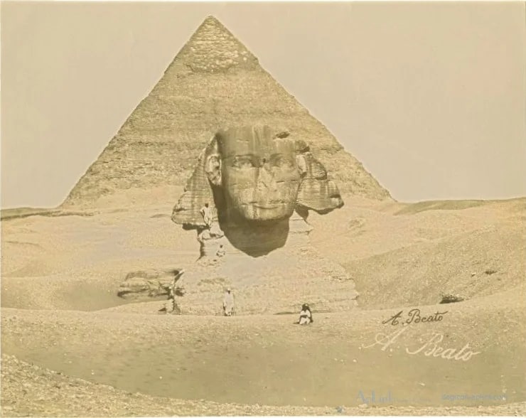 Sphinx and Pyramid of Khafre — カイロ／エジプトの古写真