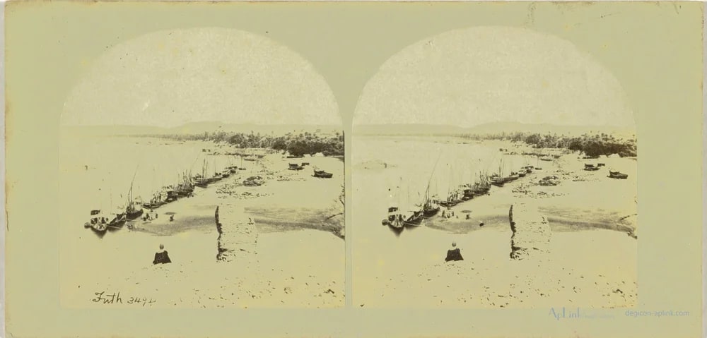 Gezicht op de haven van Aswan, Egypte — カイロ／エジプトの古写真