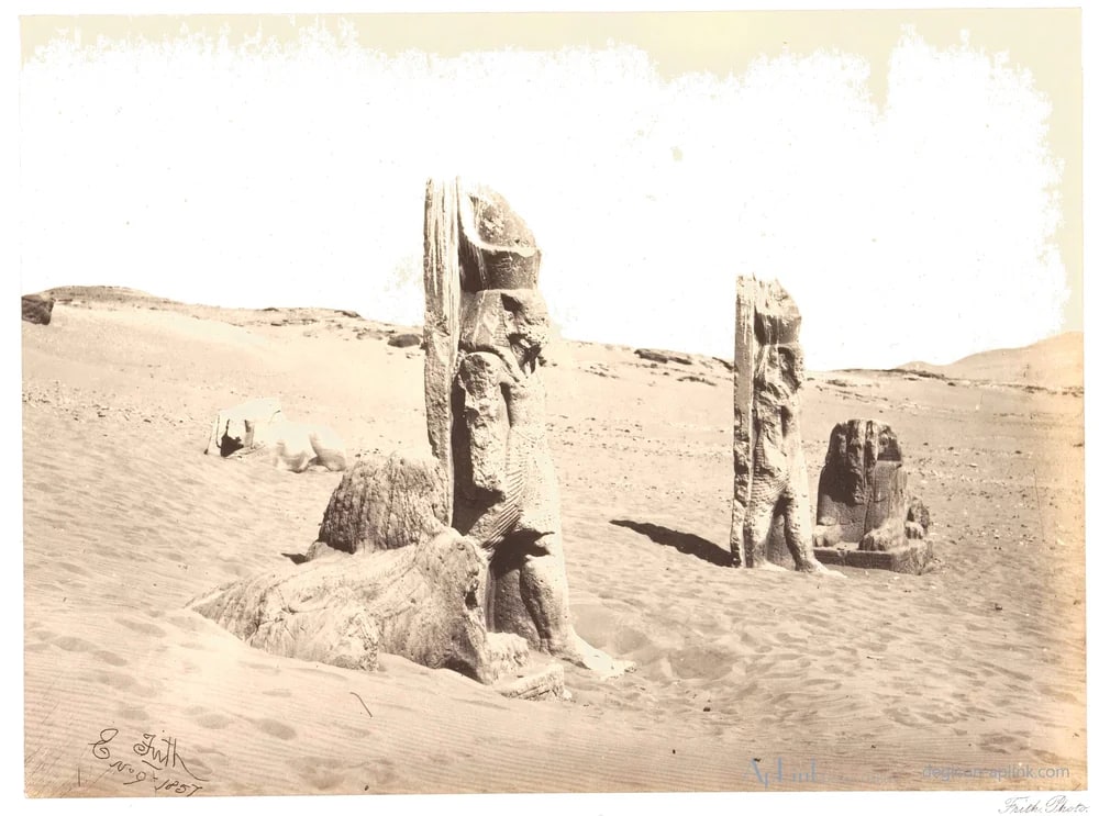 Kolos en sfinx bij Wadi es-Sebua — カイロ／エジプトの古写真