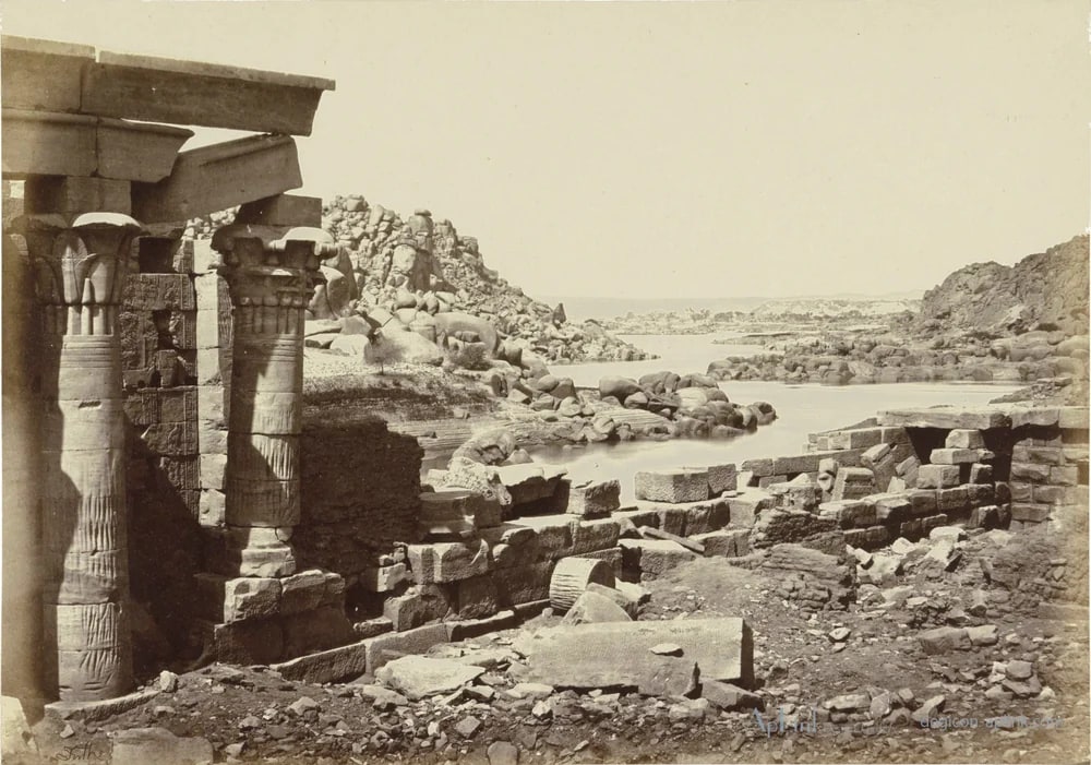 Gezicht op de Nijl in noordelijke richting, vanaf het eiland Philae — カイロ／エジプトの古写真