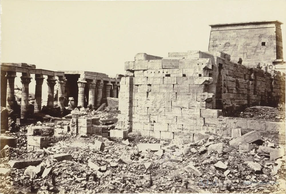 Gezicht op het eiland Philae in de Nijl — カイロ／エジプトの古写真