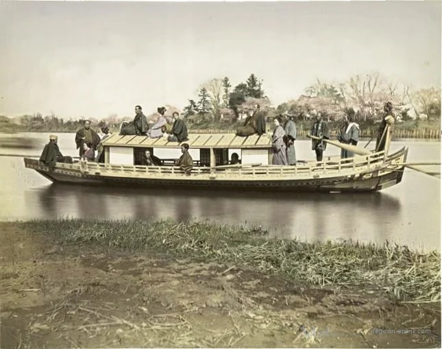 Scene Sumida River at Mukojima, Tokio — 日本（幕末・明治）の手彩色写真