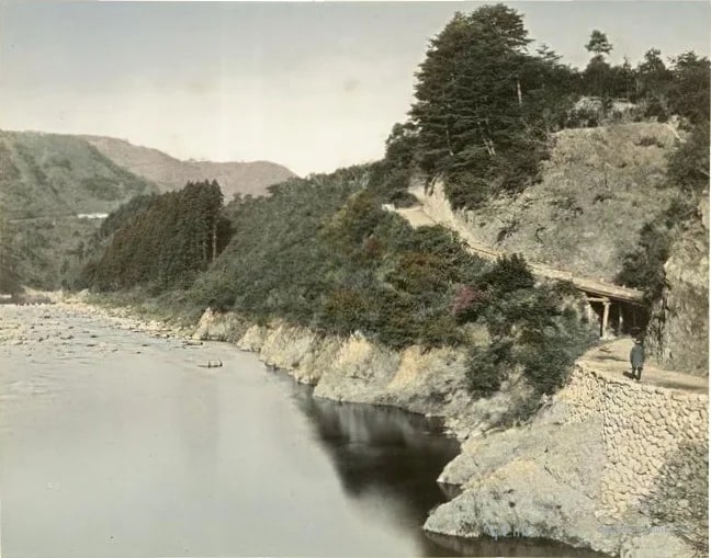 View of Watarase River, at Omama — 日本（幕末・明治）の手彩色写真