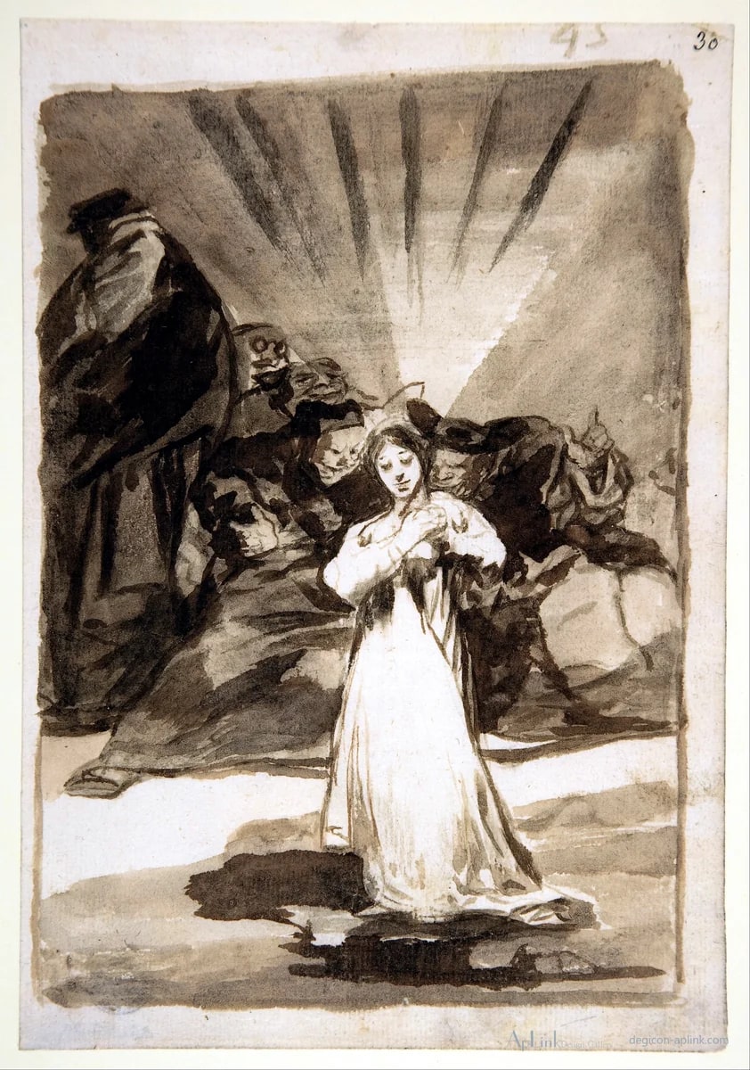 A radiant female figure beset by dark spirits; page 45 from the "Images of Spain" Album (F) — パリの古写真