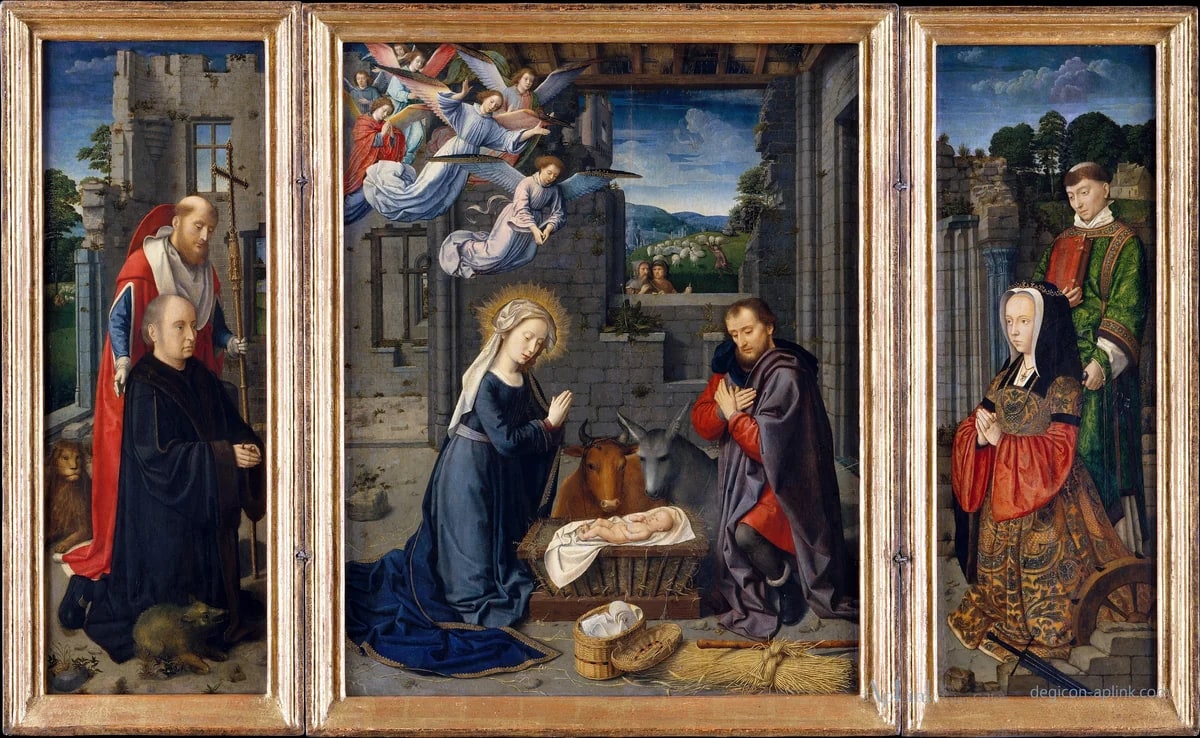 The Nativity with Donors and Saints Jerome and Leonard — パリの古写真