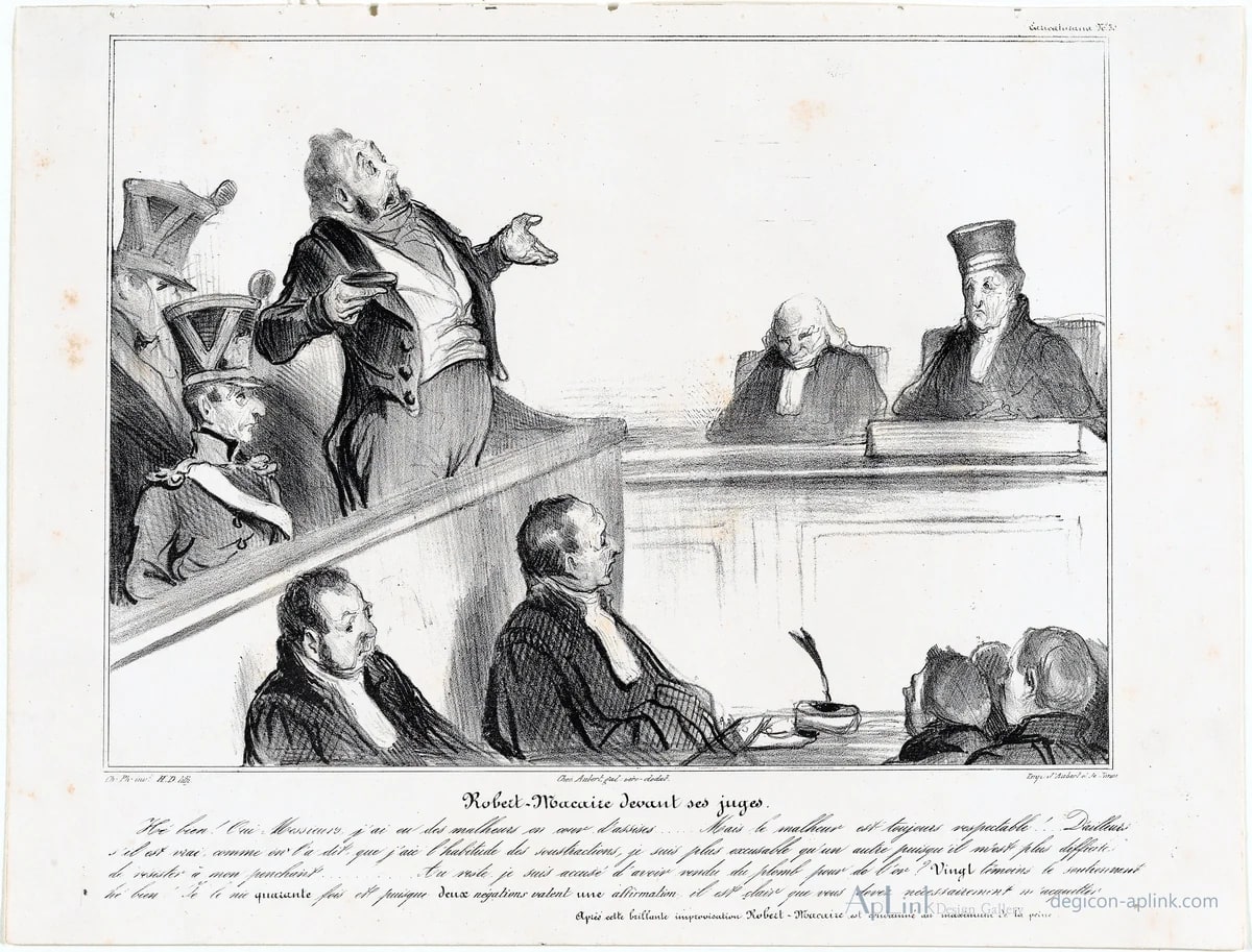 Plate 30: Robert Macaire before his judges, from 'Caricaturana,' published in Les Robert Macaires — パリの古写真