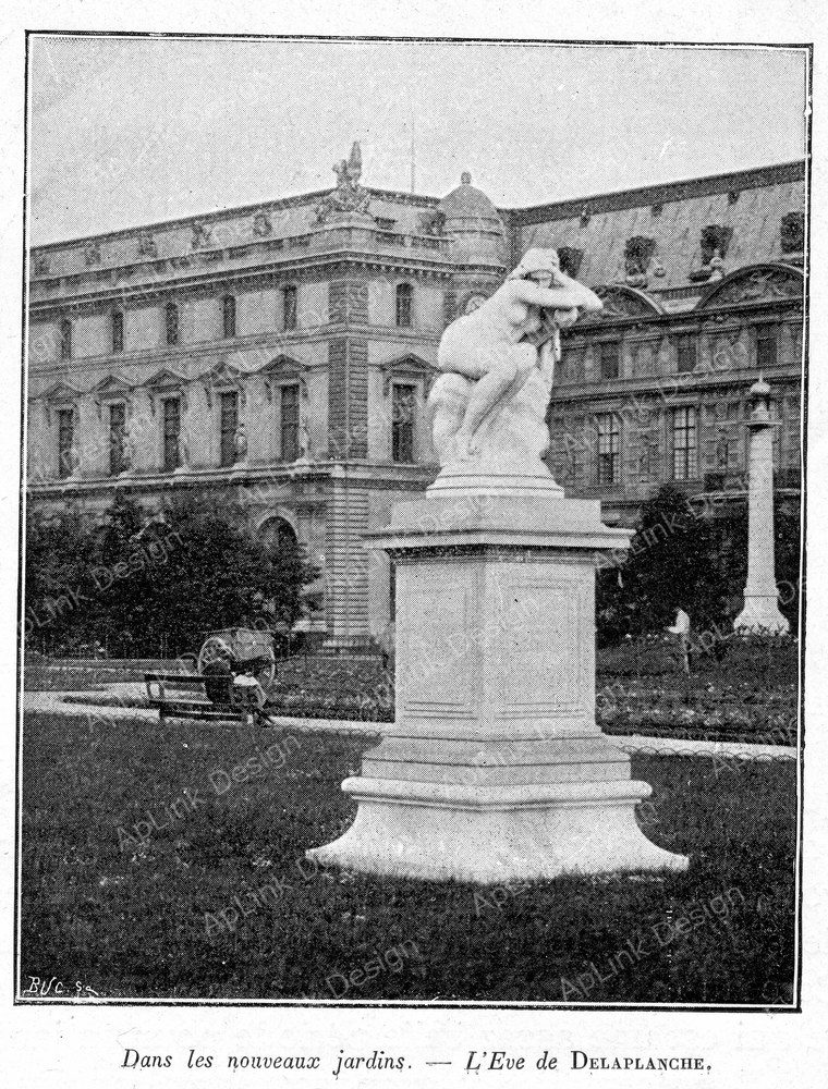 Clément Maurice Paris en plein air, BUC, 1897,052 Dans les nouveaux jardins, L'Eve de DELAPLANCHE.jpg — パリの古写真