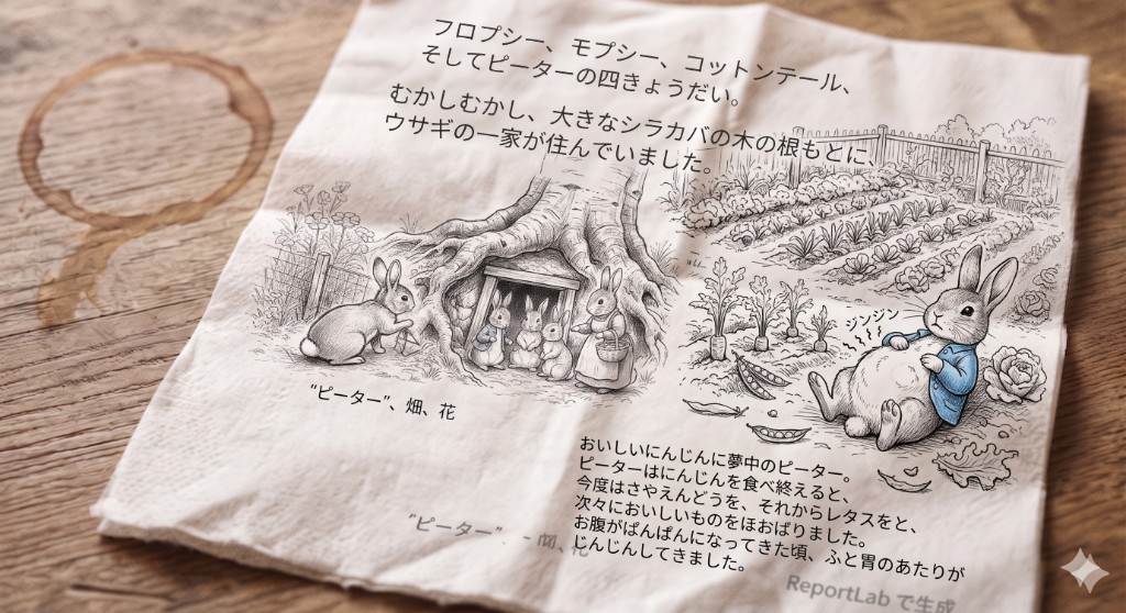 食べすぎてじんじんするピーター。マクレガーさんに見つかる